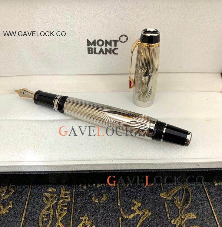 AAA Grade Copy Mont blanc Boheme Fountain Gold&Silver Wave Barrel